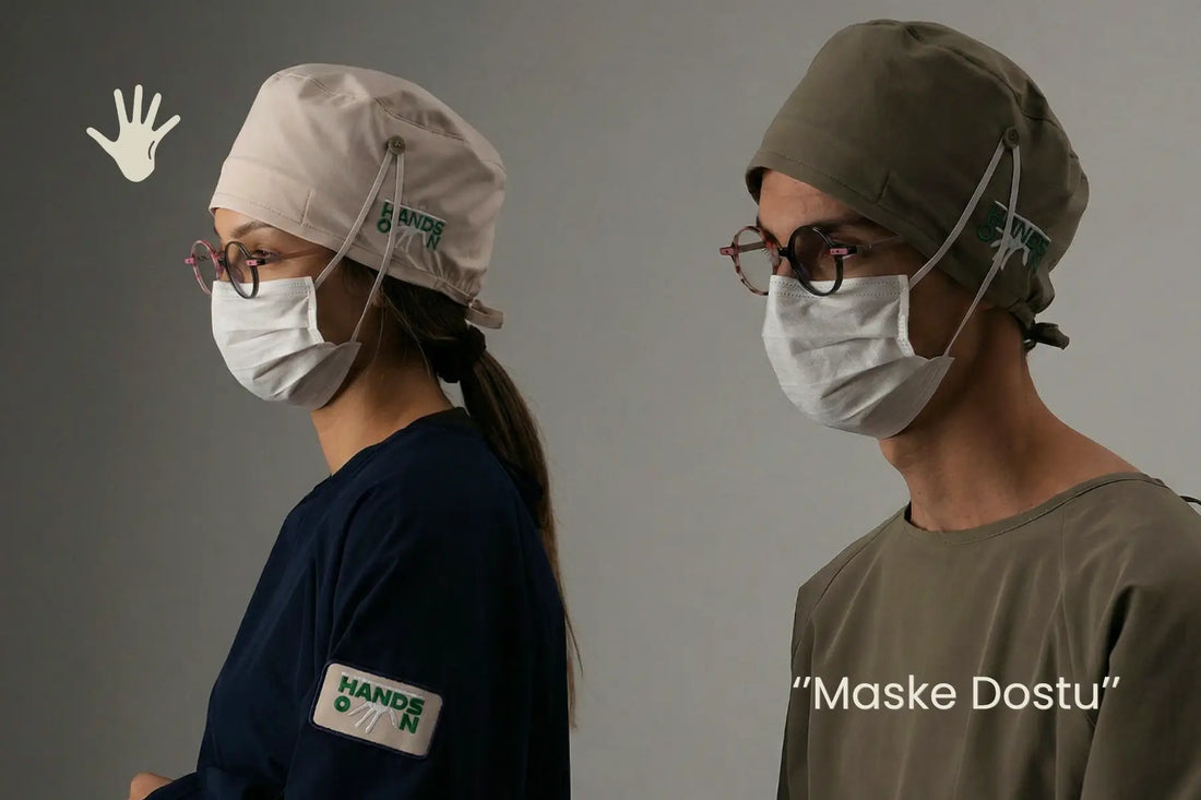 Maske dostu, ergonomik tasarımlı haki ve lacivert pratik cerrahi bone, unisex kullanım - Hands On
